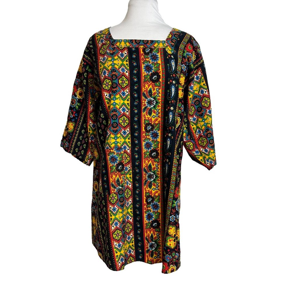 Vintage Design House Smock Multicolor Paisley Floral One Size Tie Back Pocket